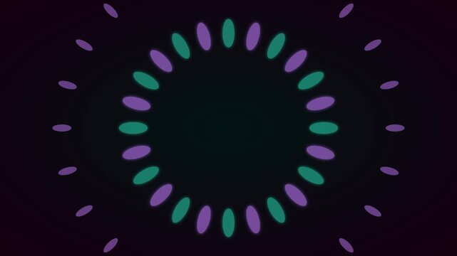 Neon circular pulse background: abstract glowing teal and purple ellipse pattern animation 4k