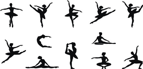 Ballet and Dance Silhouette Collection Featuring Graceful Performance Poses Flexibility Movement and Classical Artistic Expression © Jaba