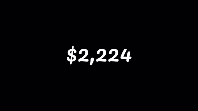 0$ to 4000$ Dollar Value Counter Animation on Transparent Background, Financial Display Motion Graphic, Alpha Channel