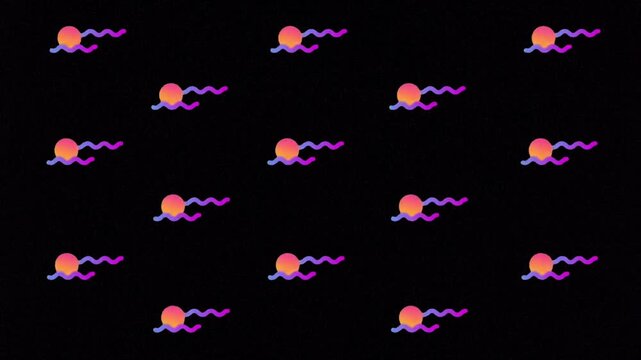 Retro Synthwave Style Pattern Background with Vaporwave Sun and Wavy Lines on Black