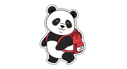 Cute cartoon panda with red backpack, ready for school or adventure © budi