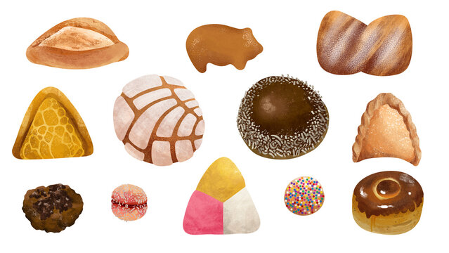 Set of Isolated Mexican Sweet Bread Illustrations