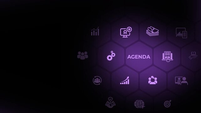 Agenda meeting concept. Appointment activity information beginning with the call to order, ending with adjournment. Animation of 4k video. 