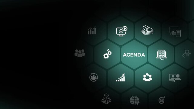 Agenda meeting concept. Appointment activity information beginning with the call to order, ending with adjournment. Animation of 4k video. 