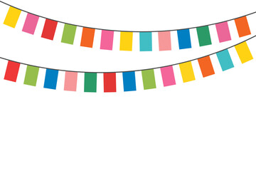 Obraz premium Colorful party flags banner with copy space on white background