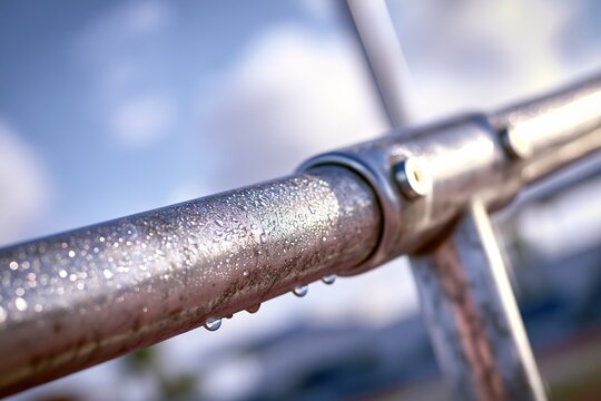 Raindrops on Metal Rail, Blurred Background