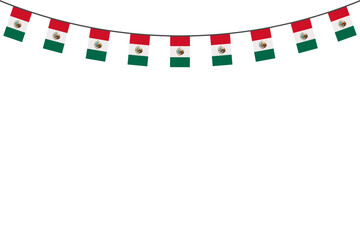 Obraz premium Mexican flag bunting garland on isolated white background. Celebration and festival decoration.