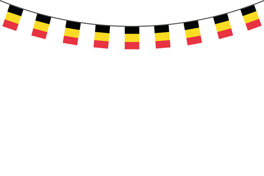Belgian flag bunting garland on isolated white background. Celebration and festival decoration.