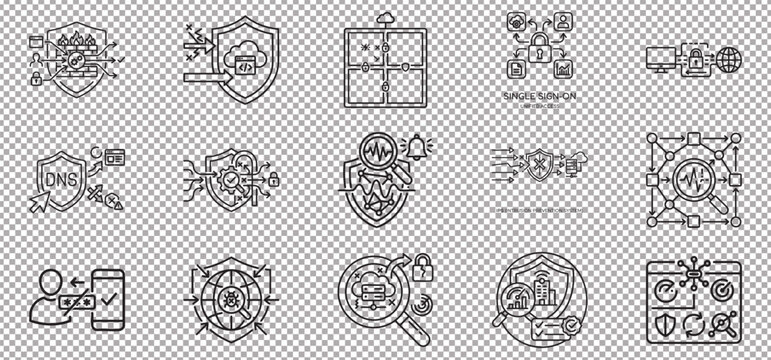 DNS security and secure network outline icon pack editable stroke vector