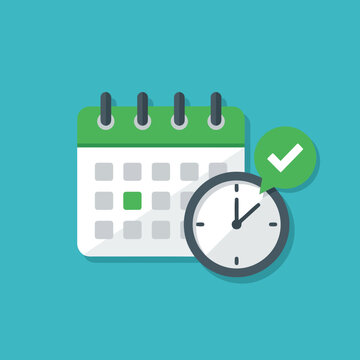 Vector illustration of Green calendar with clock and checkmark icon
