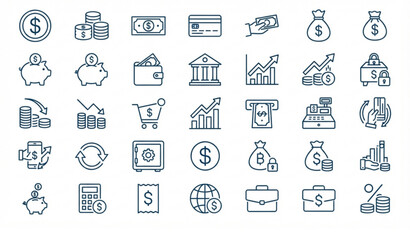 Fototapeta premium Money Dollar Icon Collection with Currency Symbols and Dollar Bill Vector Set