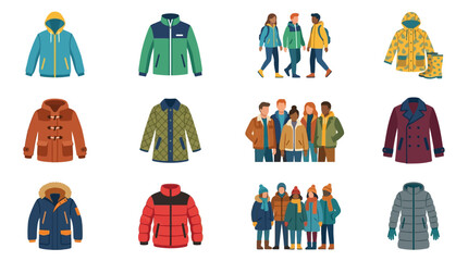 Student Fashion Collection Editable Stroke Illustrations Seasonal Outerwear Spring Windbreakers Autumn Jackets Winter Coats Group of Young People Stylish Apparel Designs © Ahmat prasojo