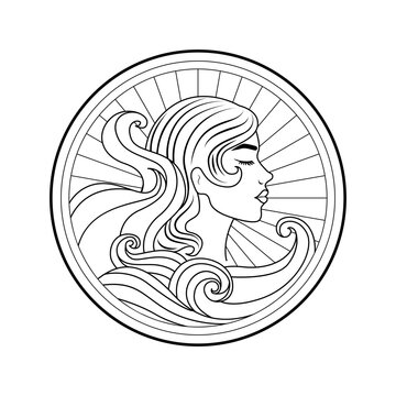 line art, Aquarius zodiac sign, circular design