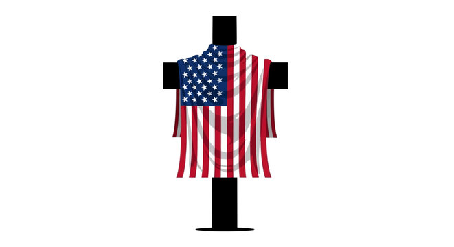 American flag draped over black mannequin