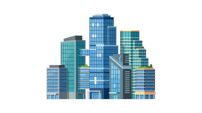 Modern Cityscape with Tall Glass Skyscrapers, Urban Business District