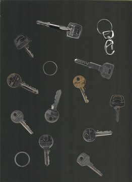 Assorted keys on black background