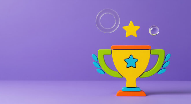 Achievement reward theme for kids learning platforms turns success, motivation and playful competition into a cheerful trophy scene for school events, gamified lessons and celebration messaging