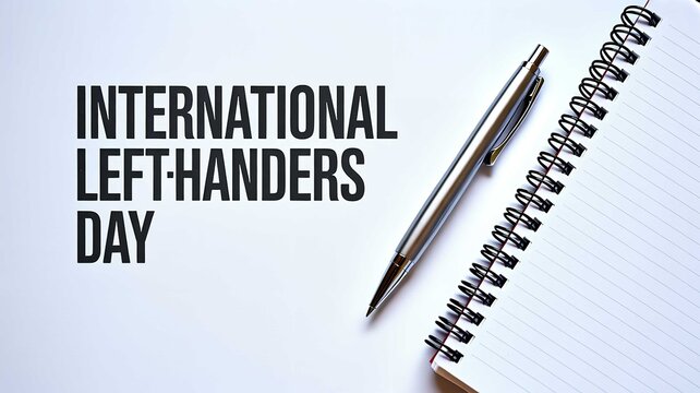 International left handers day written on a white paper surface with a metal ink pen