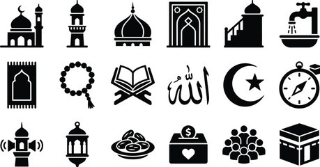 Islamic symbols and mosque icons set © MD Hasan