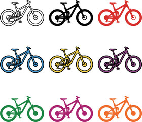 Obraz premium Collection of full suspension mountain bikes in various colors and styles for outdoor recreation