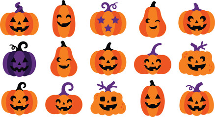 Naklejka premium Halloween pumpkin collection diverse jack o' lantern faces and designs