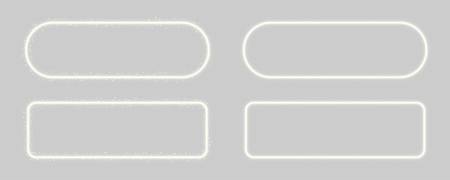 White glowing neon rectangular frame overlay with sparkling particles and luminous rounded corner border isolated on transparent background