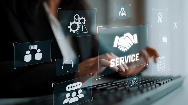 Customer service and support workflow with cooperation, communication, maintenance, and checklist icons for efficient service operation and user satisfaction Marrow
