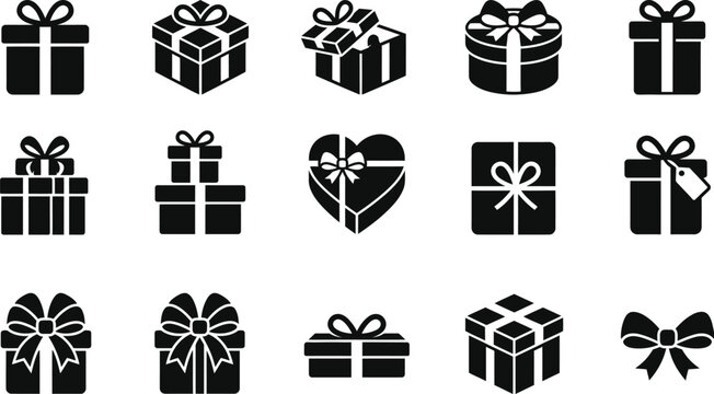 Black and white gift box icons set