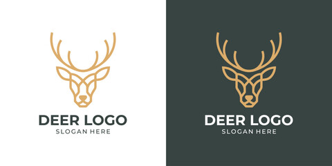 Deer head and antlers logo design template with minimalist line model © udumbara