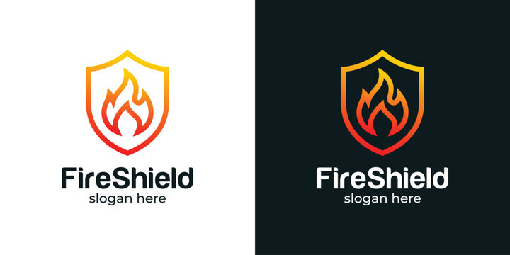Creative fire protection logo design illustration. Inspiration vector symbol shield with fire flames icon design template