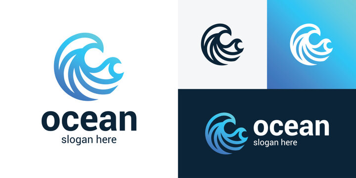 Creative illustration of simple ocean wave logo design.