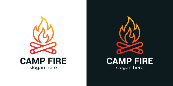 Creative illustration of simple camp fire logo design.