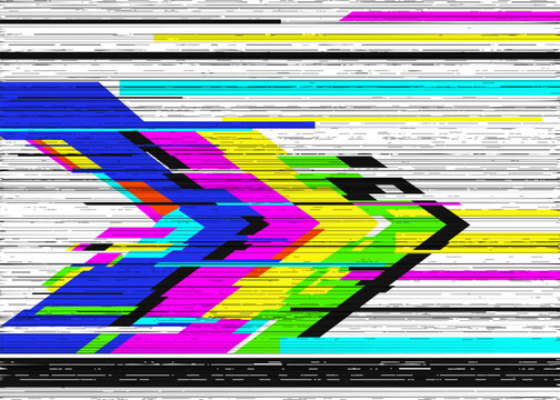 Glitch TV static noise VHS texture resembling analog TV interference.  Dynamic colorful glitch art background. Perfect for retro tech themes, or modern interface design abstract visual elements.