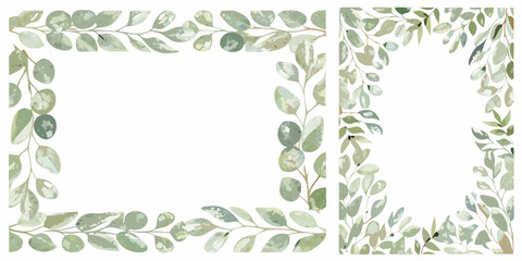botanical eucalyptus frame watercolor leaves greenery nature © Buddiswar