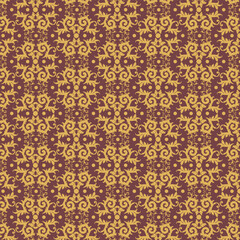 Fototapeta premium Red backdrop with intricate golden floral scrollwork creating a seamless, regal pattern. Ideal for premium packaging, luxury branding, or high end interior design applications.