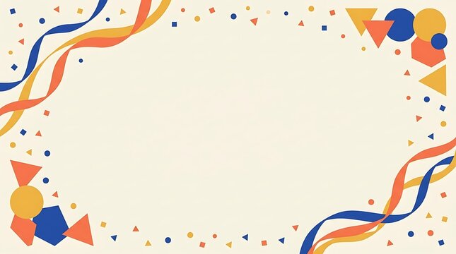 Vibrant confetti frame with ribbons and geometric shapes