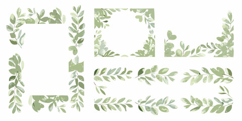 eucalyptus leaf frames watercolor style green botanical © Buddiswar
