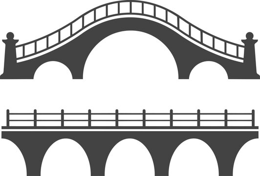 Two silhouette bridges with arches and railings against a white background illustrating connection and infrastructure concepts