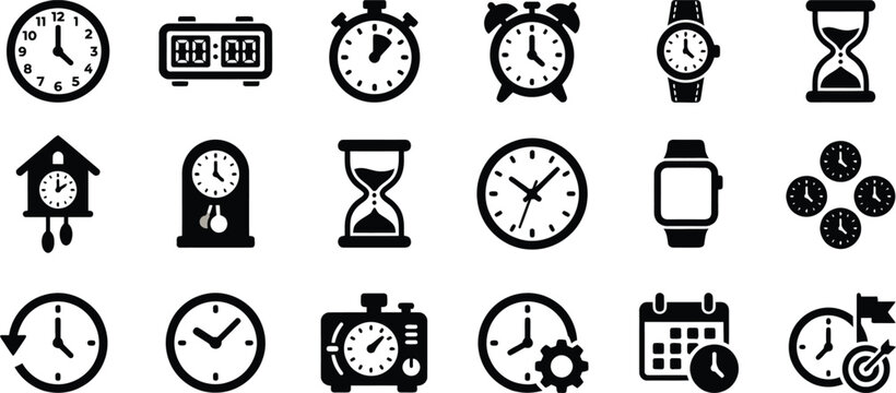 Variety of vintage and modern clock icons