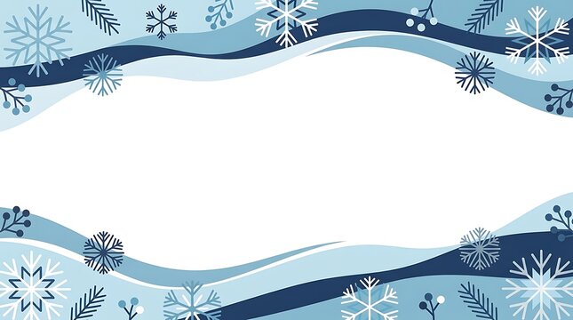 Winter border with snowflakes and waves