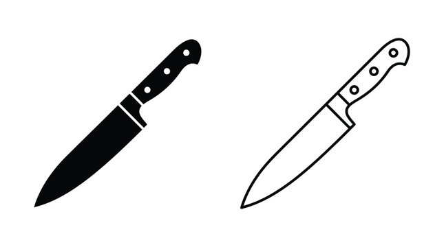 Chef s Knife Silhouette And Line Art On White Background Silhouette
