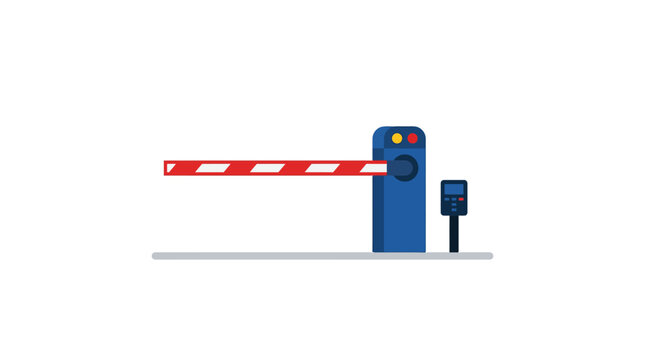 Automatic barrier gate with red and white stripes, modern parking system