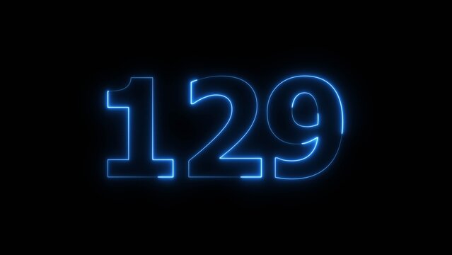Abstract beautiful blue neon 129 number icon illustration background. Glowing neon countdown number concept background.