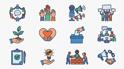 Fototapeta premium Illustrated Symbols of Community and Collaboration.