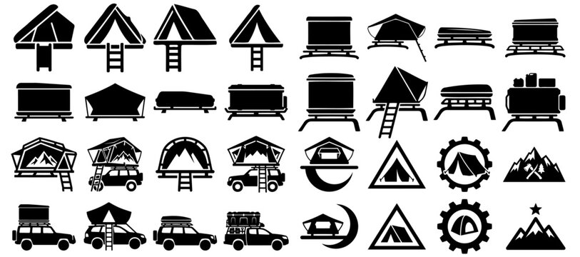 Overlanding Equipment Grid Vector Set 16 - Massive Offroad Camp Silhouette Pack - Master Basecamp Compilation Clip Art
