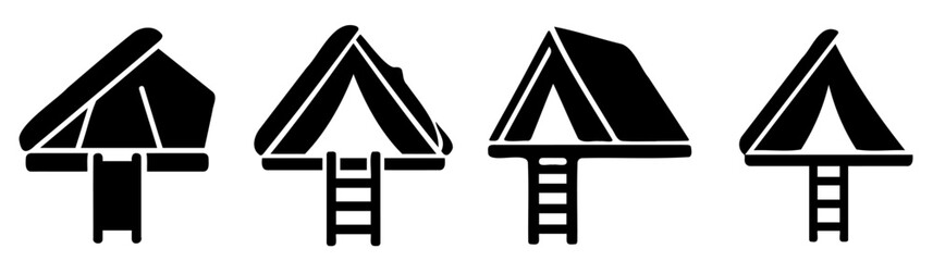 Rooftop Tent Deployment Vector Set 1 - 4x4 Camper Encampment Silhouette Pack - Offroad SUV Pull Out Ladder Clip Art © Green Graphics
