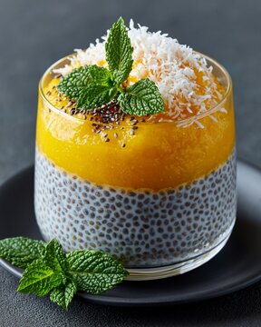 Healthy Dessert with Chia Pudding Mango Puree
