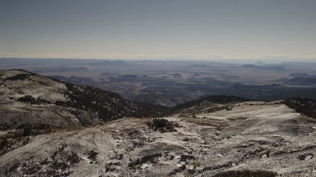 Aerial Flyover the Cathedral Valley after a snow storm, Utah