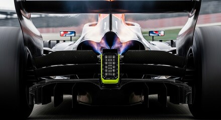 Obraz premium Racing car speeding on track closeup.