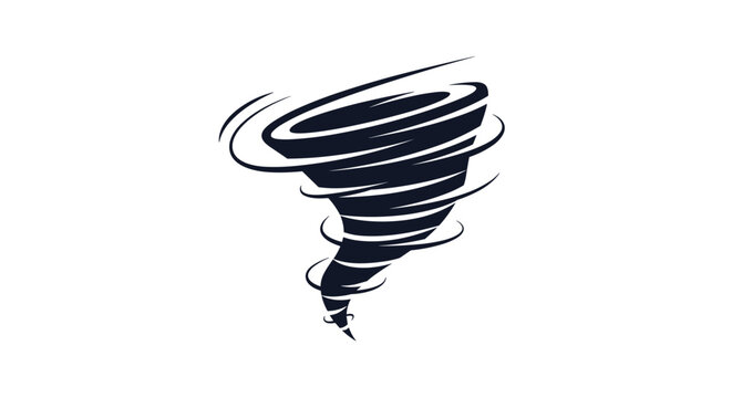 Dark blue stylized tornado or whirlwind representing a severe weather storm disaster isolated on white background.